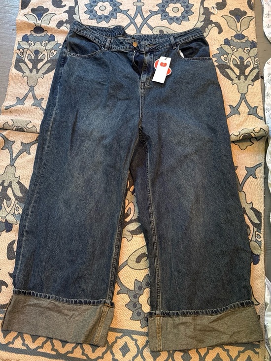 Cider Denim - Cider Dark Blue Wide Leg Jeans with Cuffed Hem
